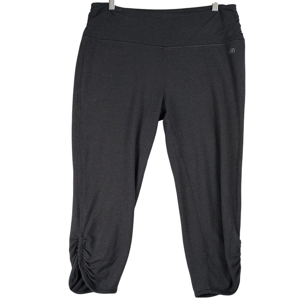 Alo Yoga Black Bamboo Lyocell Ruched Button Capri Yoga Pants Womens